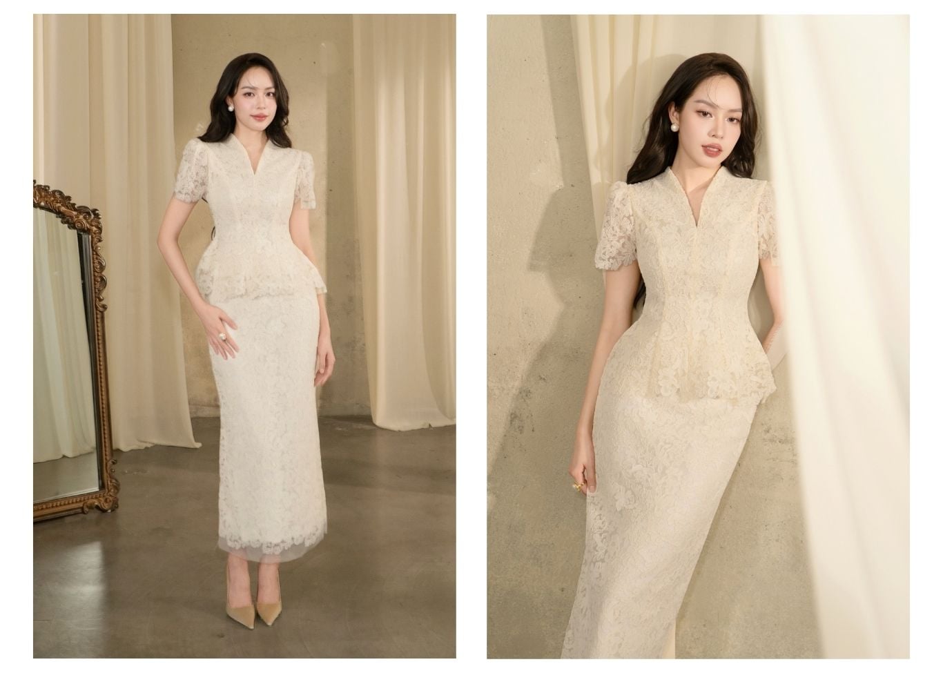 Set Tiệc Ren Dài Tay Ngắn Cổ V - KAK71V