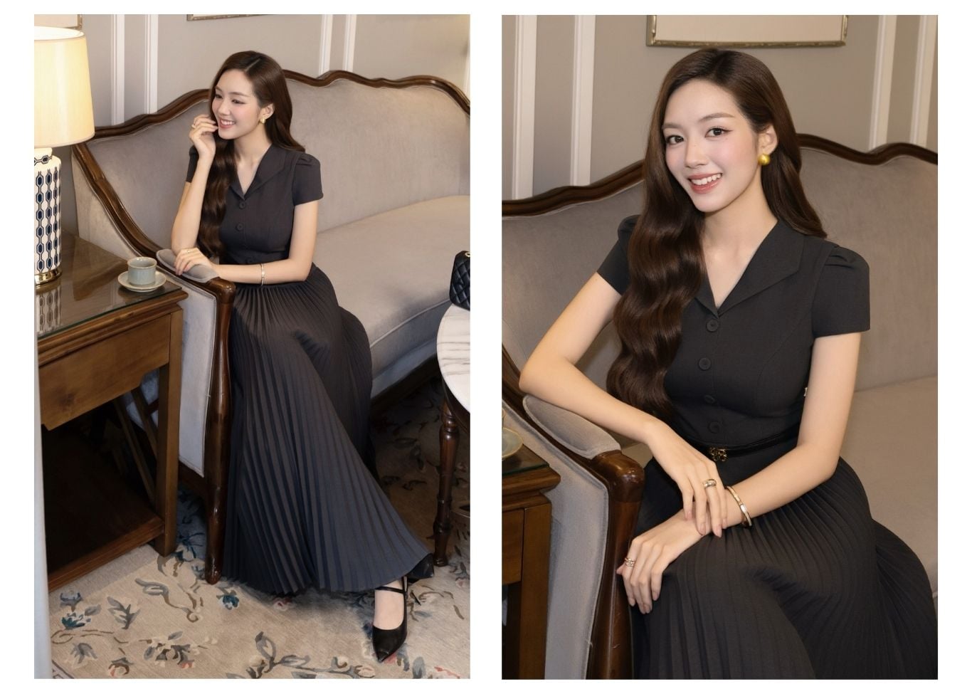 Đầm Xòe Công Sở Cotton Dài Cổ V - DAI23A