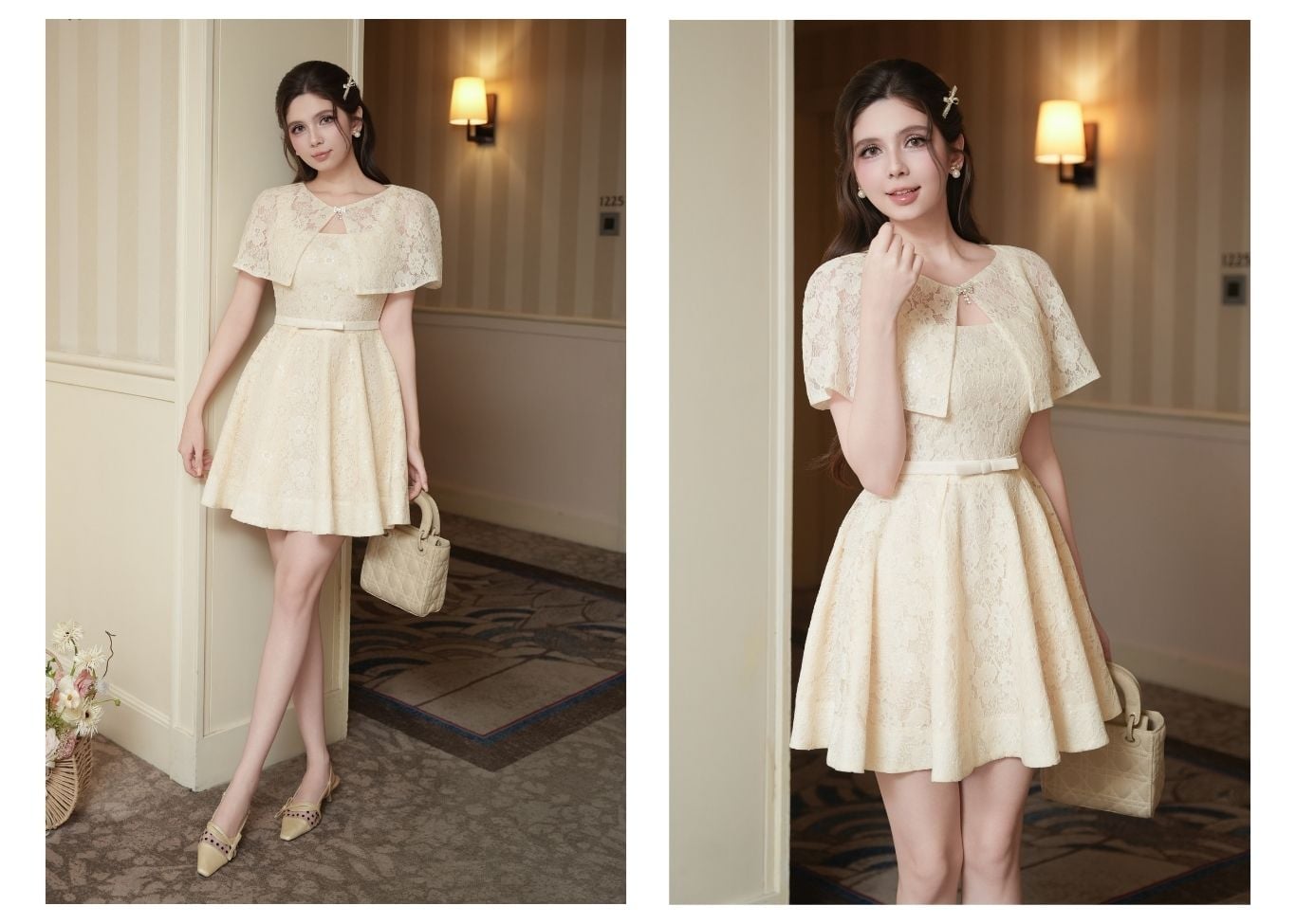Đầm Xòe Tiệc Ren Ngắn Cổ Vuông - DAI75A