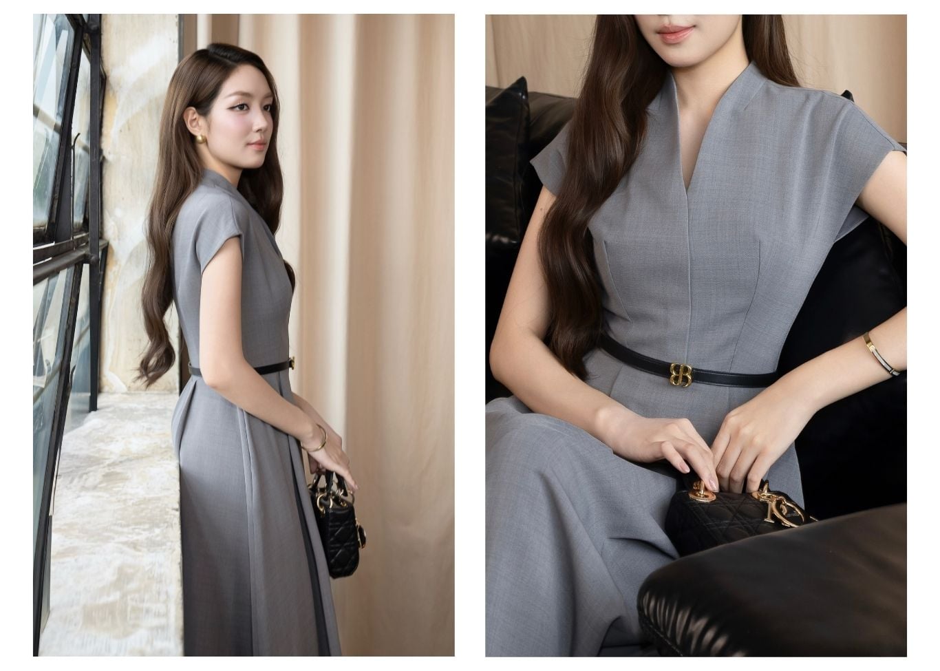 Đầm Xòe Công Sở Cotton Dài Cổ V - DAK23T