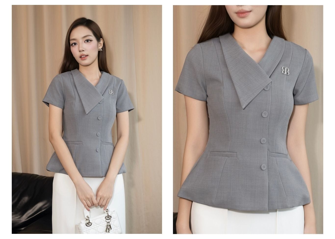 Áo Kiểu Công Sở Cotton Tay Ngắn - AAK26T