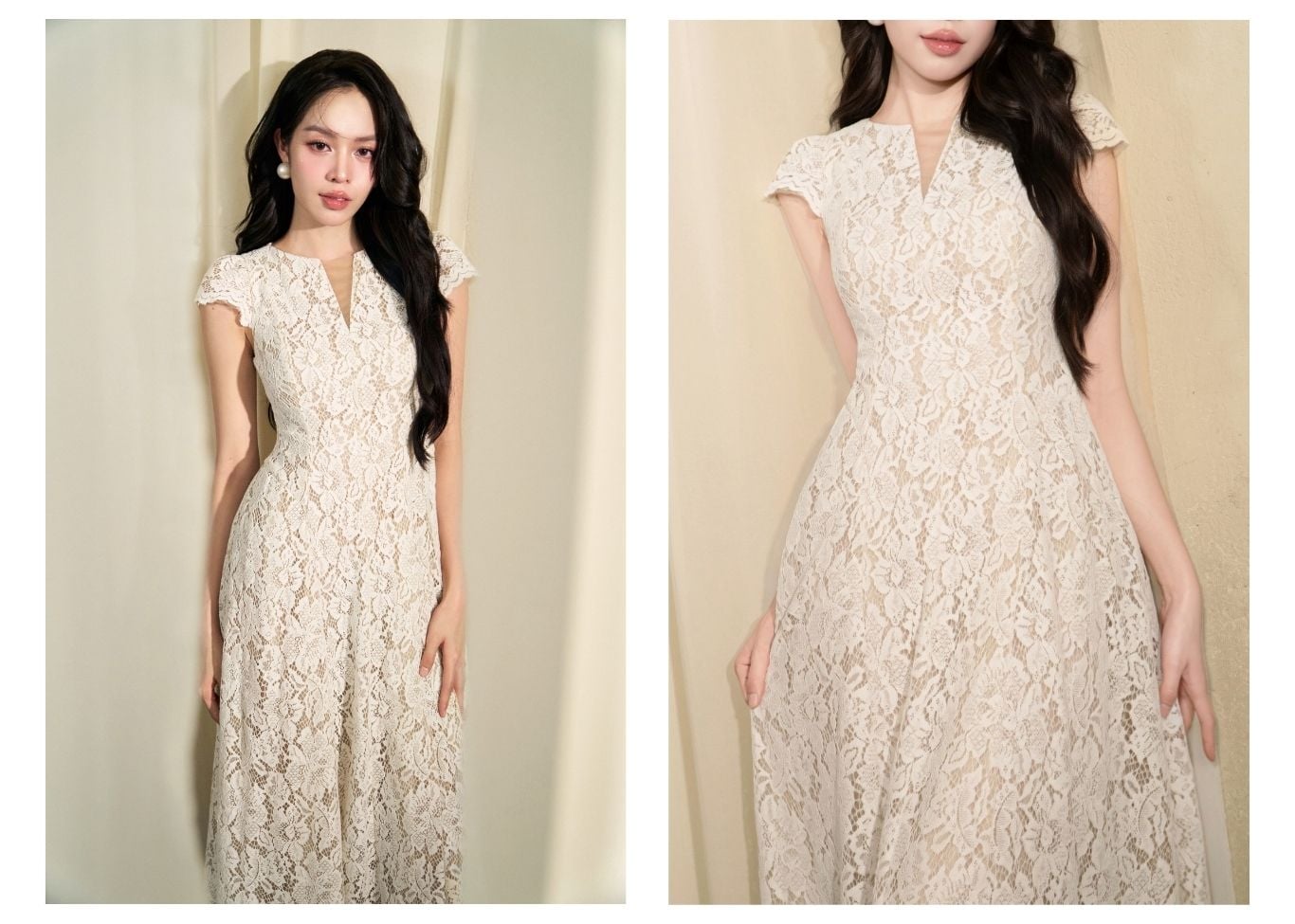 Đầm Xòe Tiệc Ren Dài Cổ Thuyền - DAK02B
