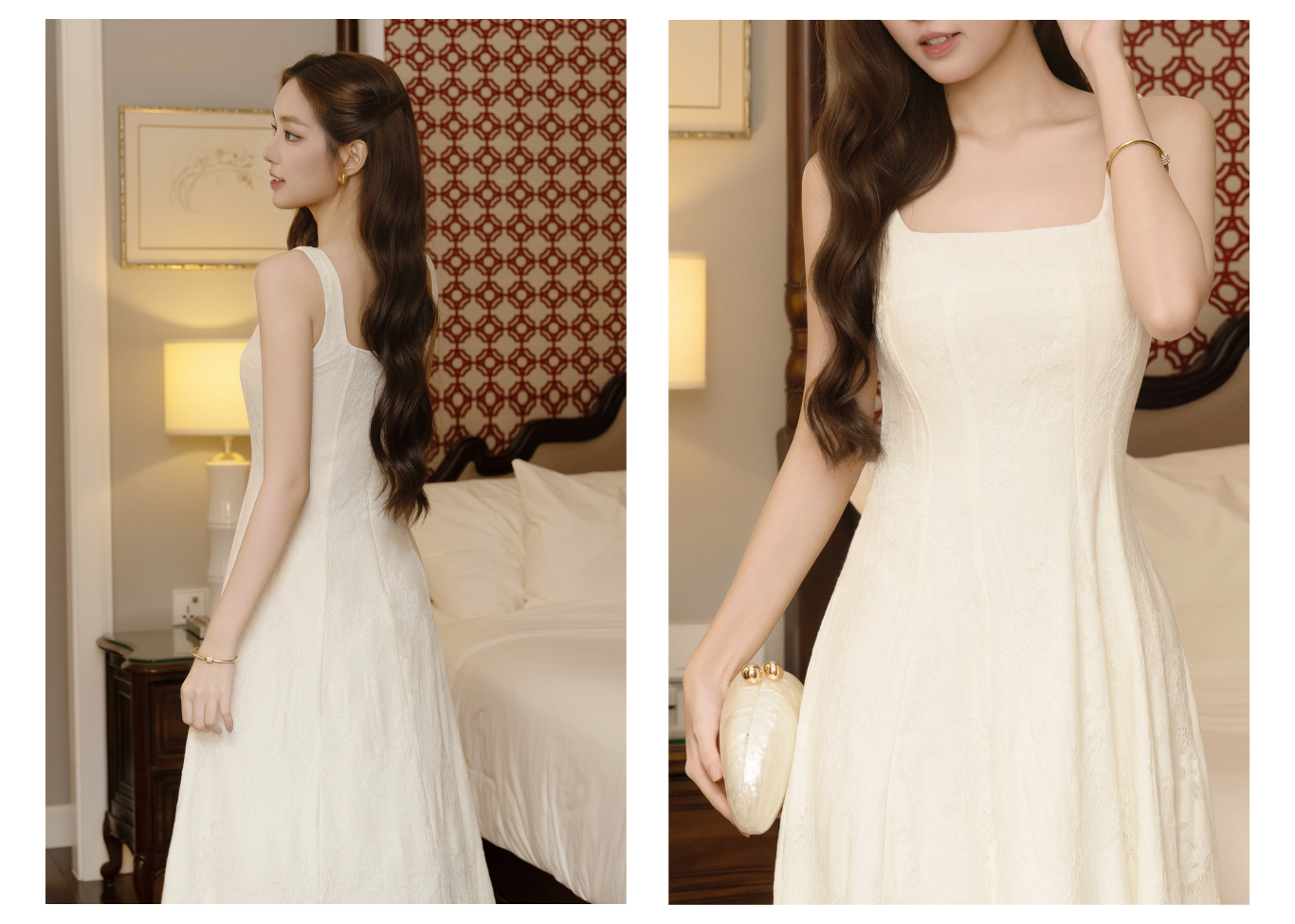 Đầm Xòe Tiệc Ren Dài 2 Dây - DAI41B