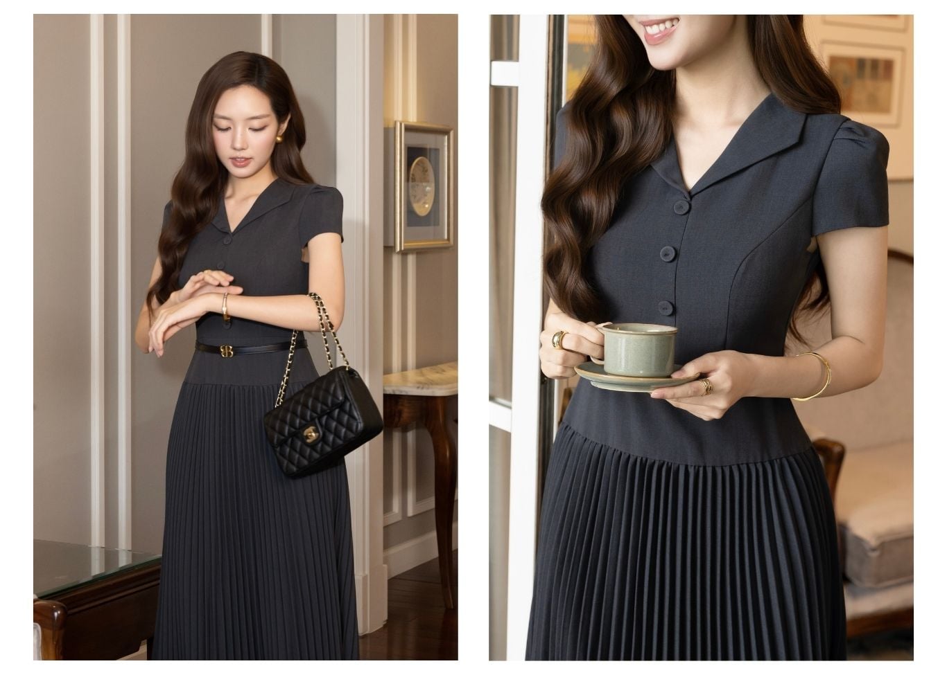 Đầm Xòe Công Sở Cotton Dài Cổ V - DAI23A