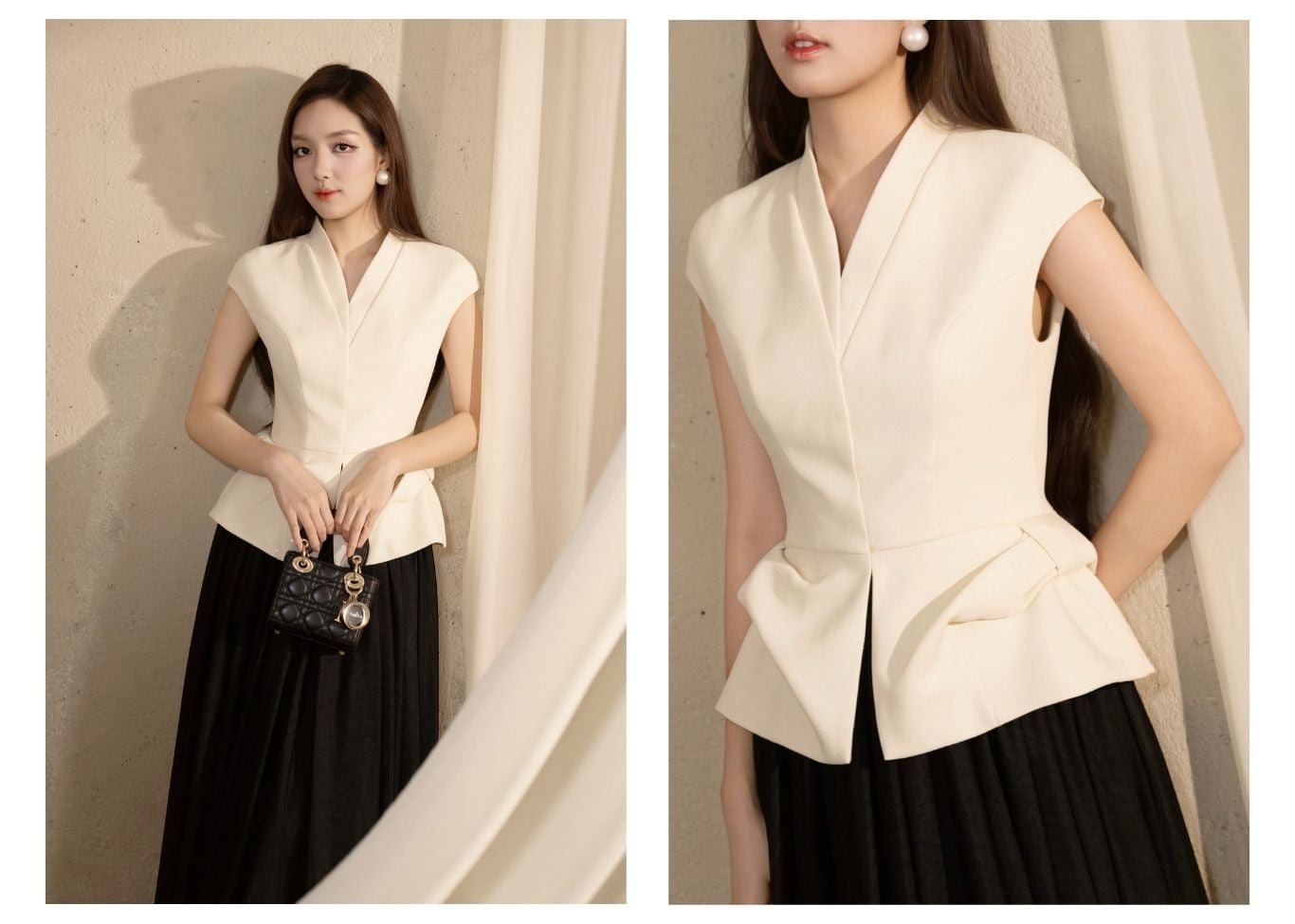 Áo Kiểu Tiệc Cotton Cổ V - AAK13B