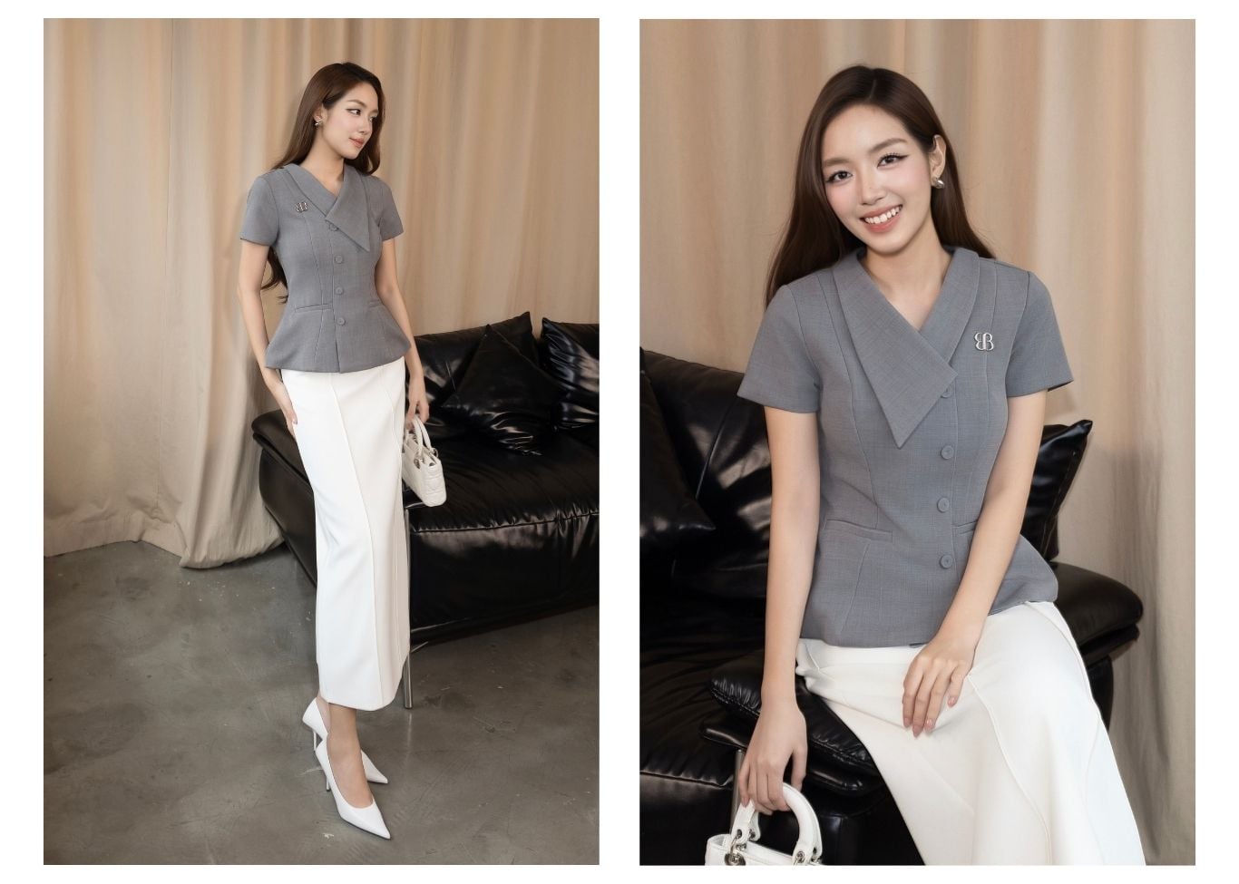 Áo Kiểu Công Sở Cotton Tay Ngắn - AAK26T
