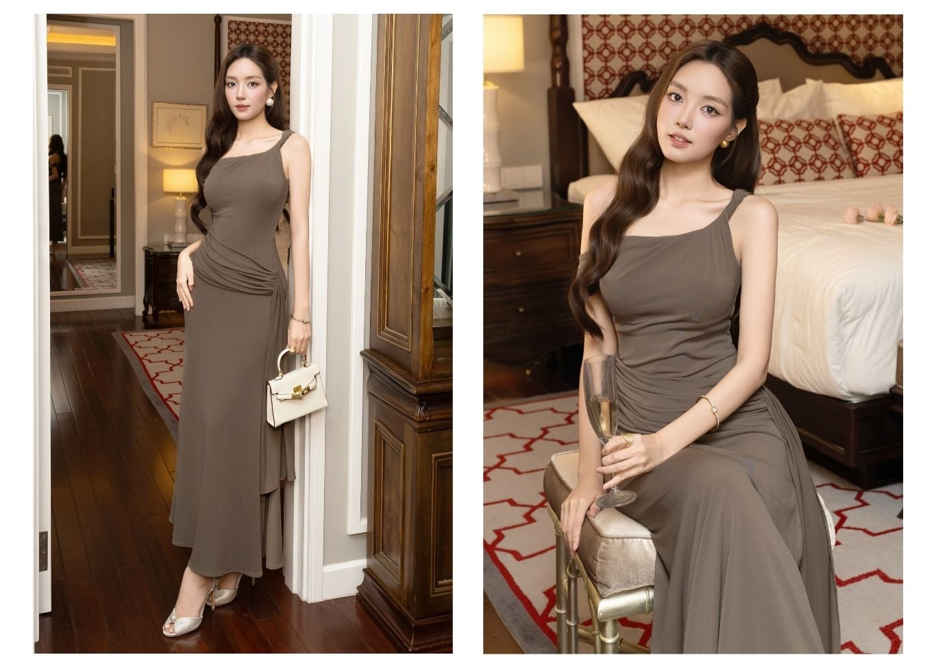 Đầm Body Tiệc Thun Dài Cổ Xéo - DAI05B