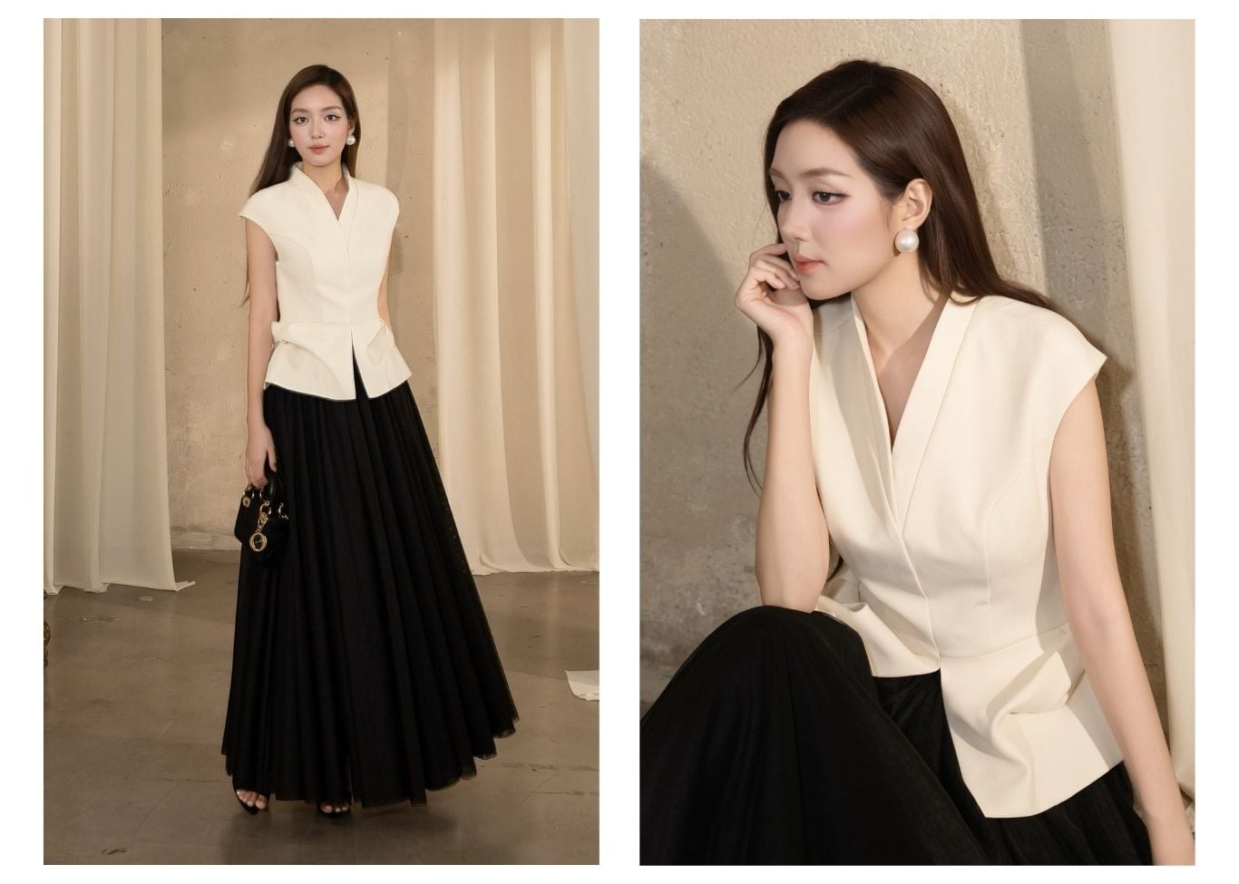 Áo Kiểu Tiệc Cotton Cổ V - AAK13B