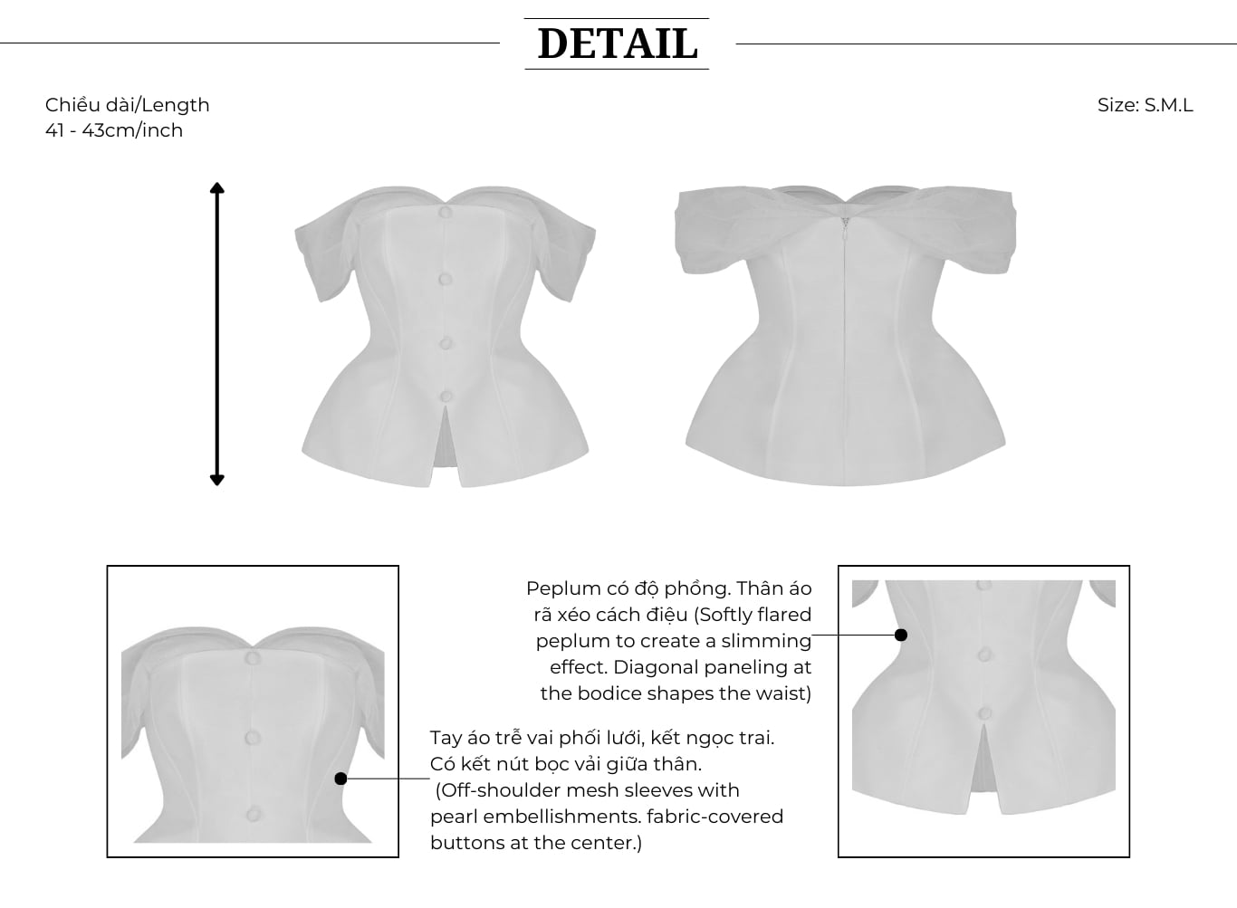 Áo kiểu tiệc cúp ngực dáng peplum A4593A - Thiết kế chi tiết