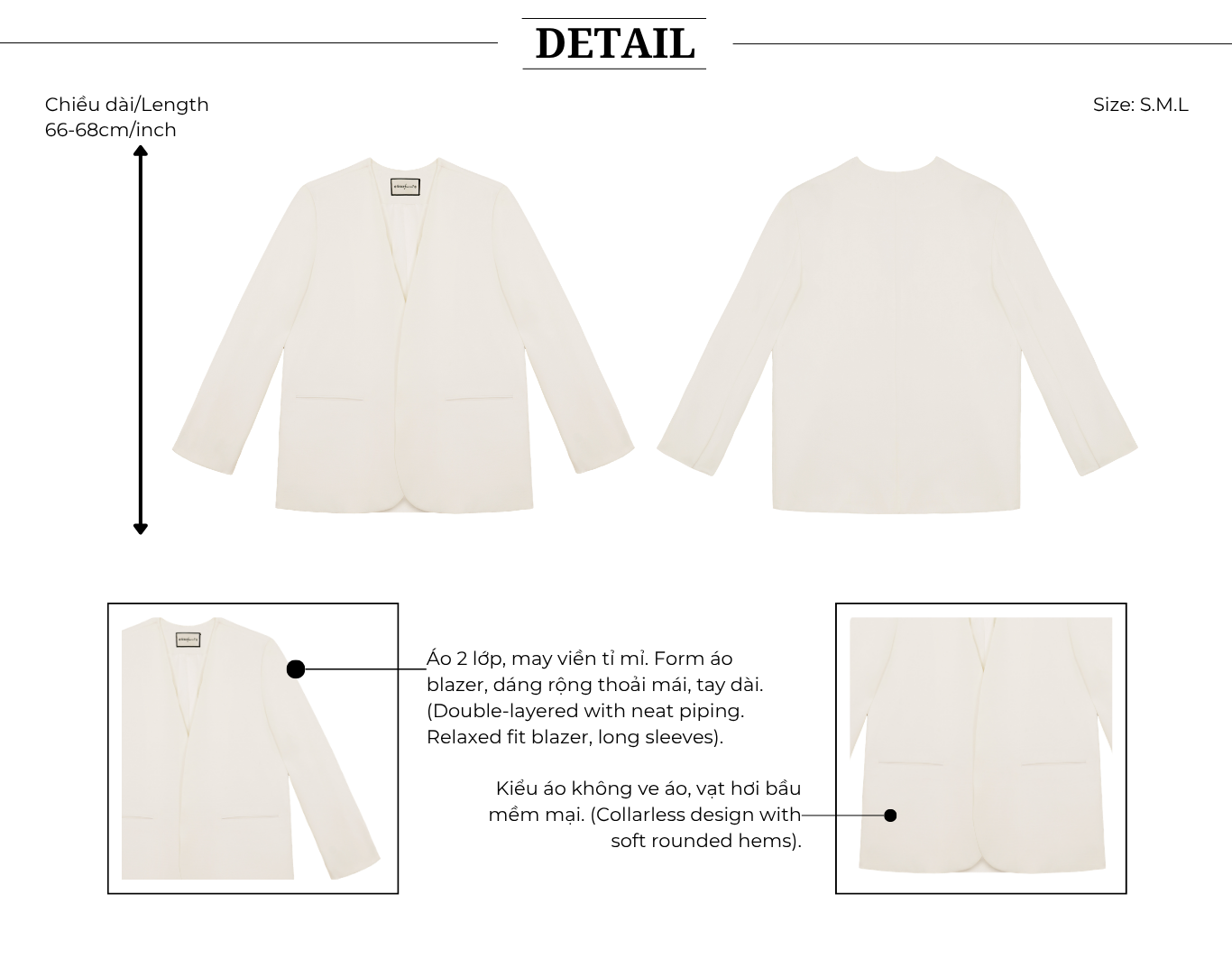 Áo blazer tiệc cotton không ve cổ AAA74V - Thiết kế