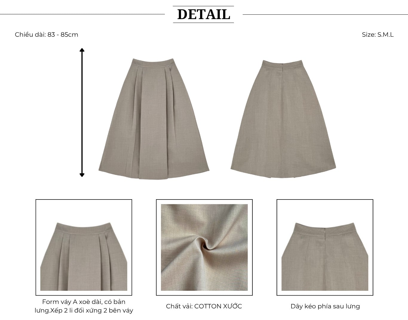 Chân váy xếp ly công sở xoè dài V4397A - Thiết kế chi tiết