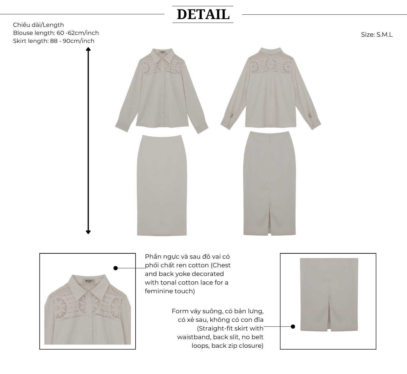 Set công sở dài sơ mi váy suông K4551T - Thiết kế chi tiết