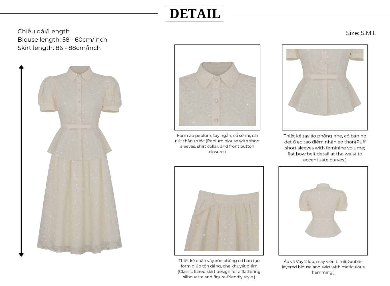 Set tiệc ren dài váy xòe phồng K4549A - Thiết kế chi tiết