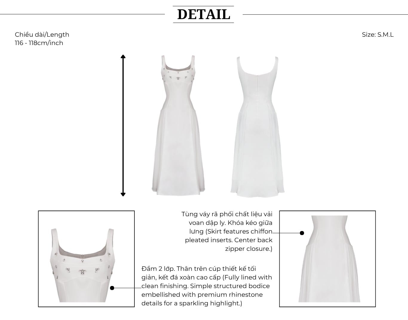 Đầm xòe tiệc dài 2 dây cổ vuông D4574T - Thiết kế chi tiết