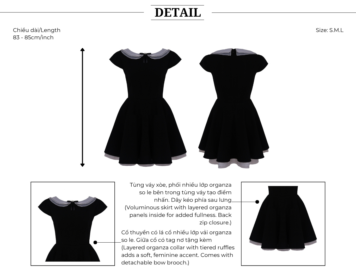 Đầm xòe 2 dây tiệc ngắn cổ sen D4578D - Thiết kế chi tiết