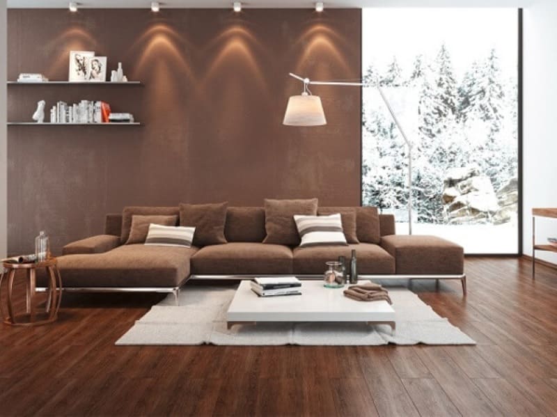 vân gỗ cùng tường đơn sắc