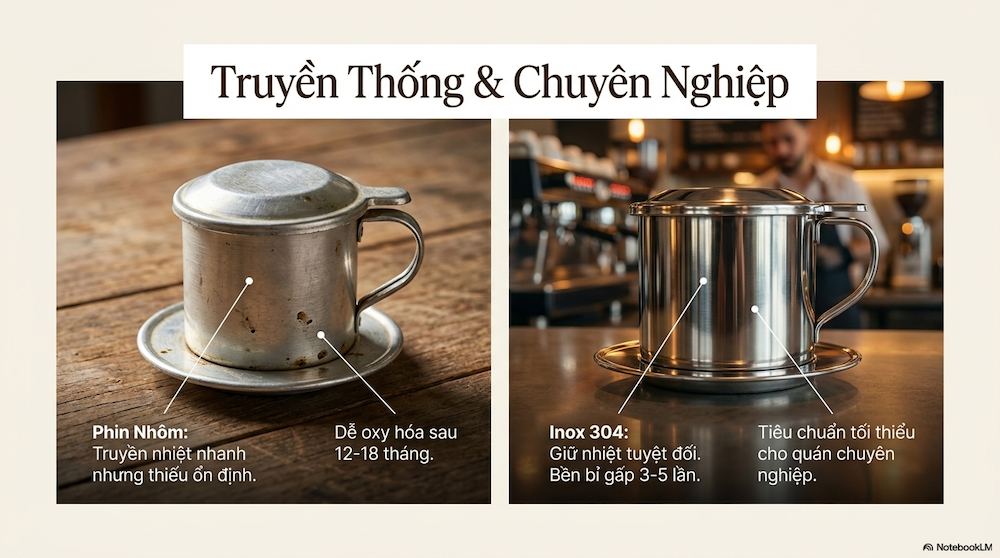 Các Loại Phin Cafe: So Sánh Chi Tiết Để Chủ Quán Chọn Đúng Ngay Lần Đầu