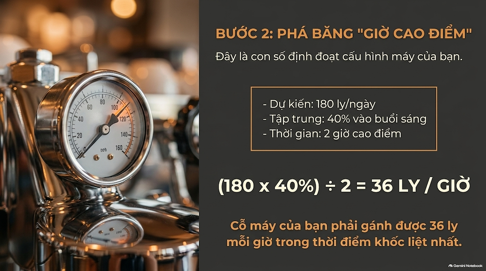 Bước 2: Tính số ly trong giờ cao điểm