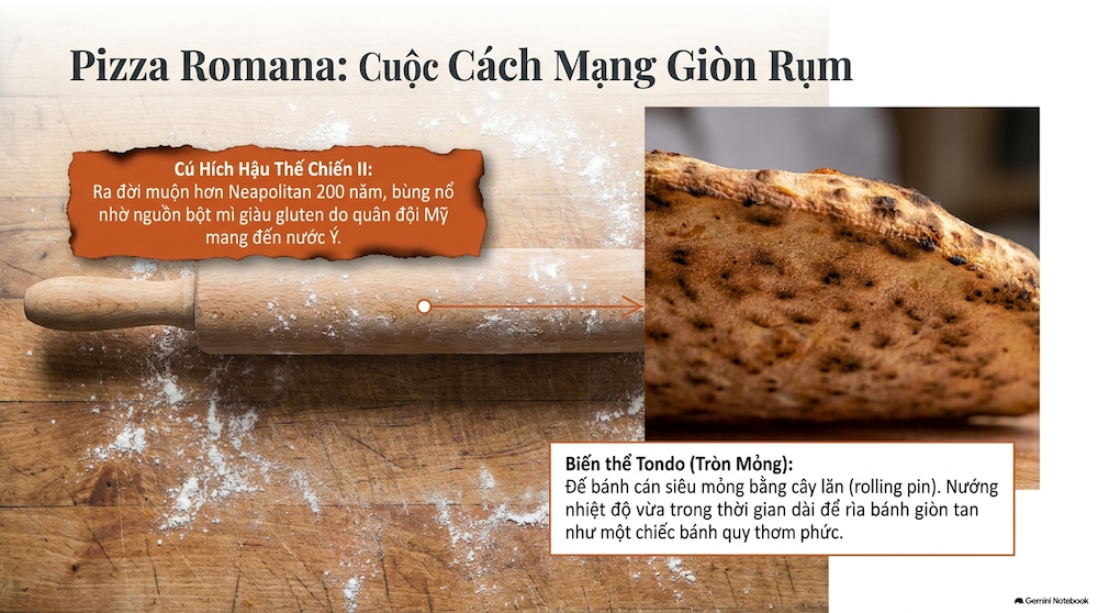 Pizza Romana — Sự phóng khoáng của thủ đô với kết cấu mỏng giòn đặc trưng