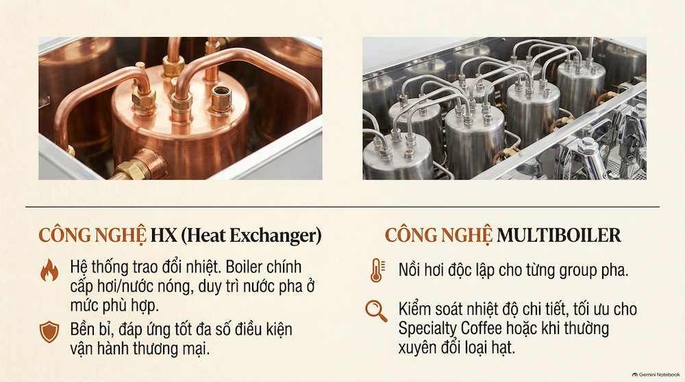 Có cả công nghệ HX và multiboiler