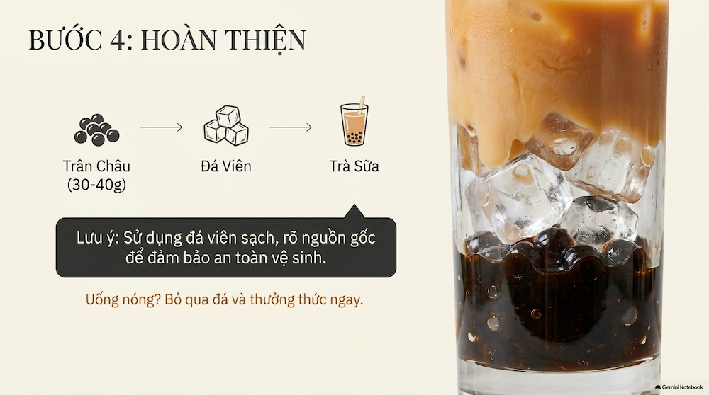 Bước 4 – Hoàn Thiện Ly Trà Sữa & Topping