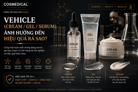 Vehicle (Cream, Gel, Serum) ảnh hưởng đến hiệu quả của sản phẩm như thế nào?