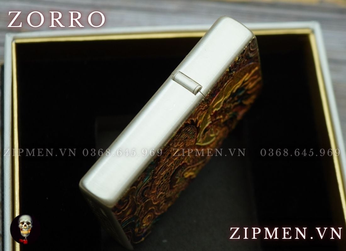Bật lửa zorro chủ đề rồng phượng mạ bạc limited