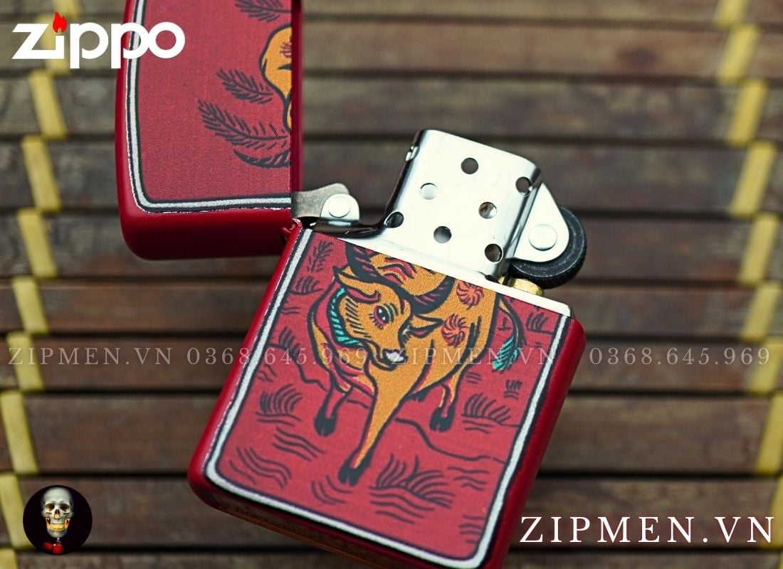 bật lửa zippo chủ đề 12 con giáp tuổi trâu