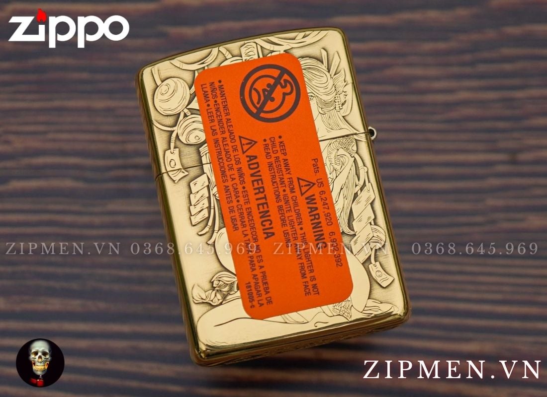 Zippo armor khắc nổi chủ đề cô gái Nhật Geisha cao cấp