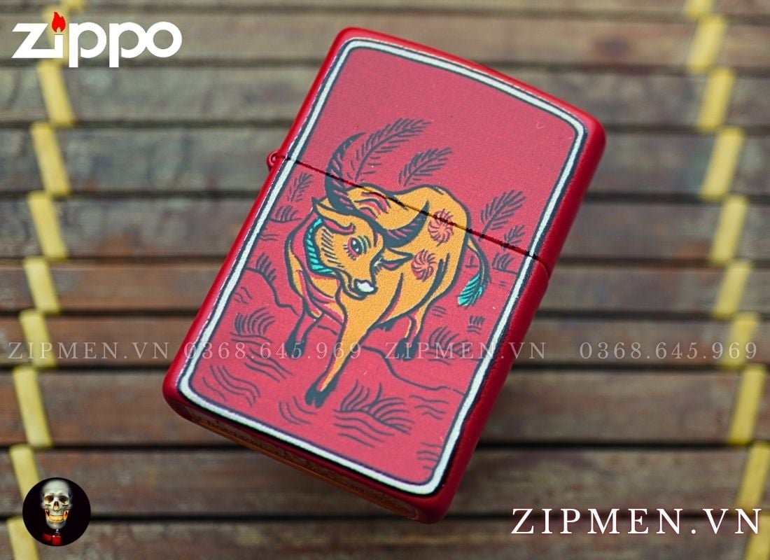 bật lửa zippo chủ đề 12 con giáp tuổi trâu