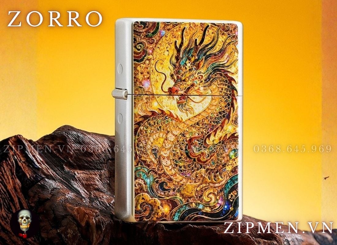 Bật lửa zorro chủ đề rồng phượng mạ bạc limited