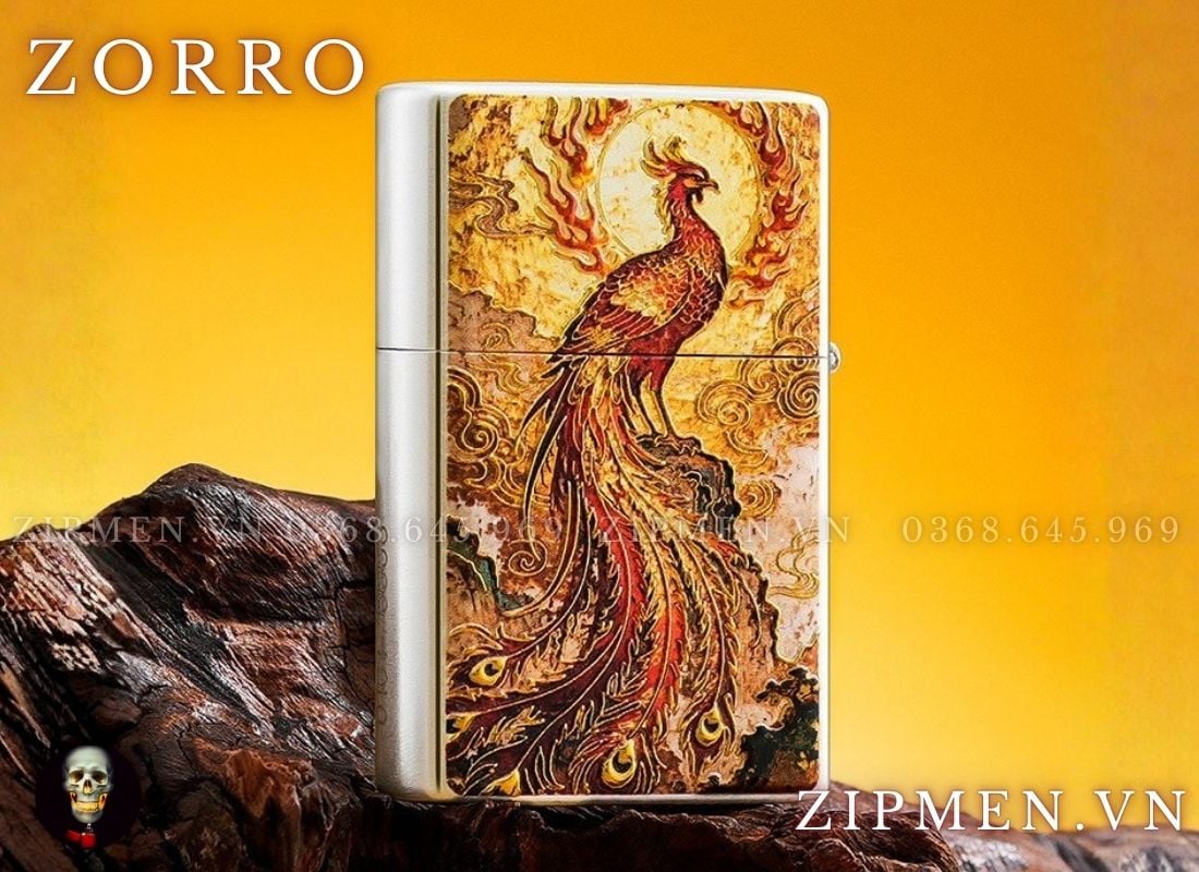 Bật lửa zorro chủ đề rồng phượng mạ bạc limited