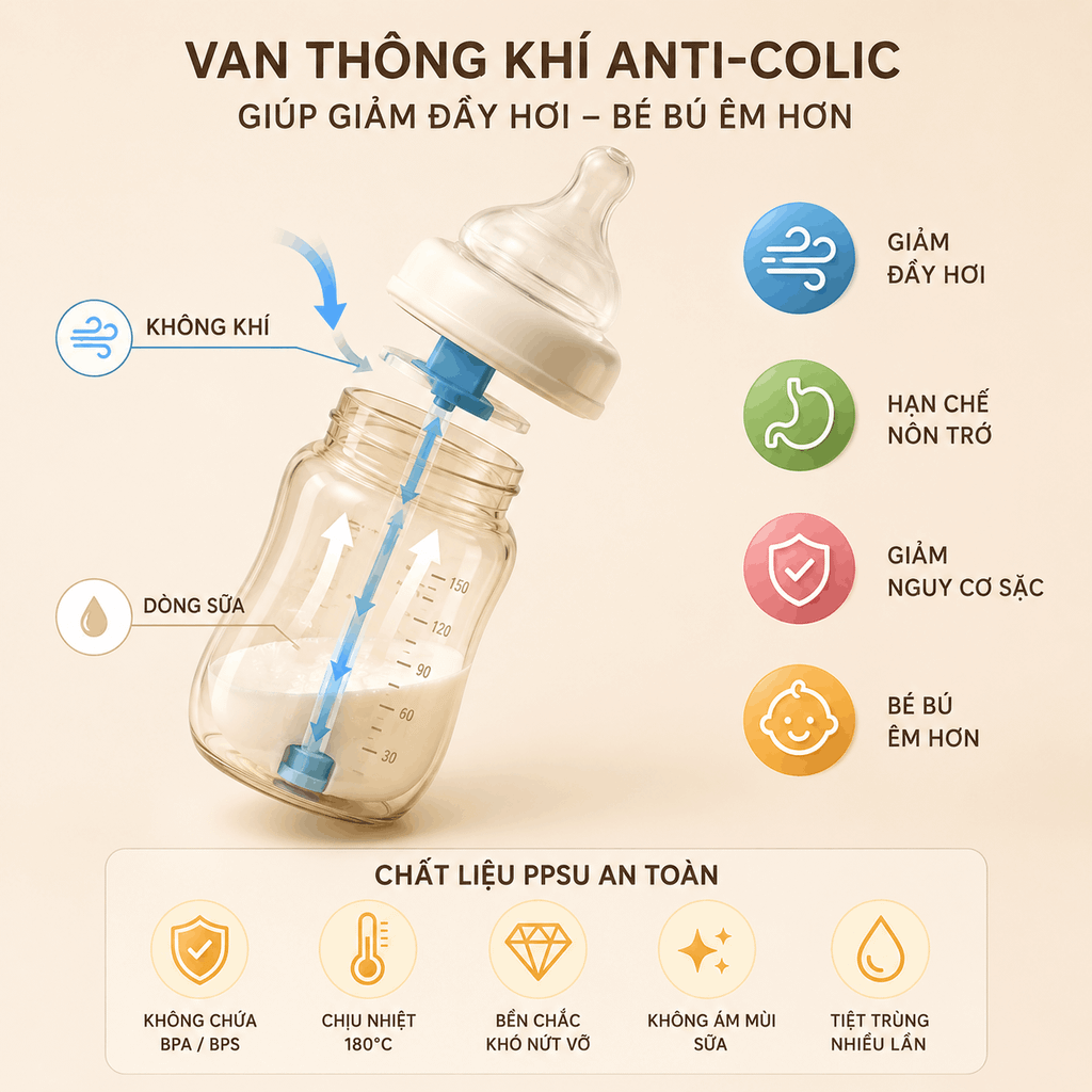 Infographic Bình Sữa Chống Sặc Chuẩn Y Khoa Cho Trẻ Sơ Sinh
