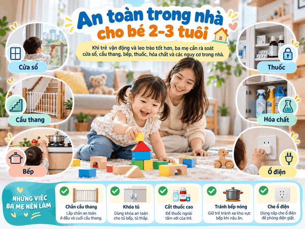 An toàn trong nhà cho bé 2–3 tuổi