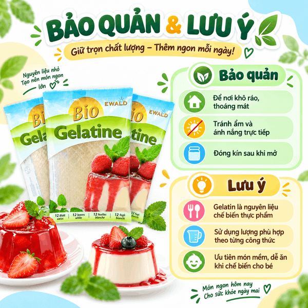 Hướng dẫn bảo quản và lưu ý khi sử dụng Gelatin Ewald Hữu Cơ 20g đúng cách