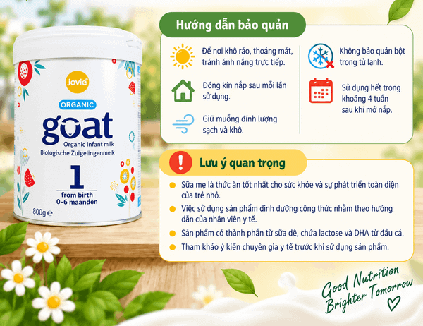 Hướng dẫn bảo quản và lưu ý khi sử dụng Jovie Goat Organic số 1