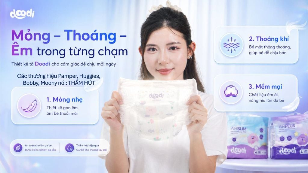 Độ mỏng ấn tượng 1.58mm giúp bé thoải mái vận động không lo cộm ngứa