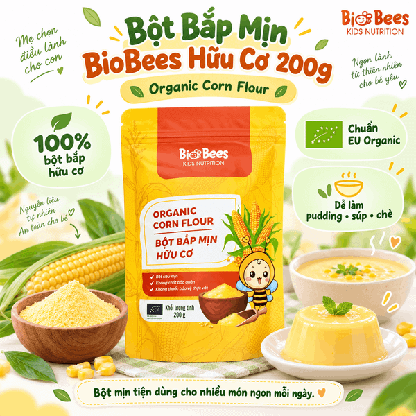 Bột bắp mịn BioBees hữu cơ 200g, 100% bột bắp hữu cơ chuẩn EU Organic