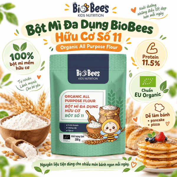 Bột mì đa dụng BioBees hữu cơ số 11 200g, organic all purpose flour chuẩn EU Organic