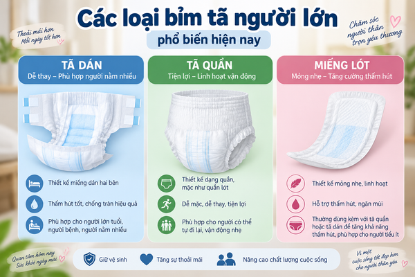 Các loại bỉm tã người lớn phổ biến hiện nay