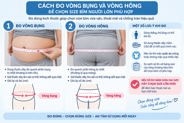 Cách đo vòng bụng và vòng hông để chọn size bỉm người lớn