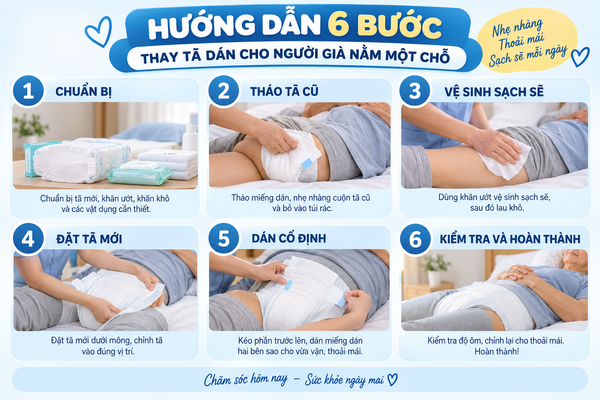 Hướng dẫn cách thay tã dán cho người già nằm một chỗ