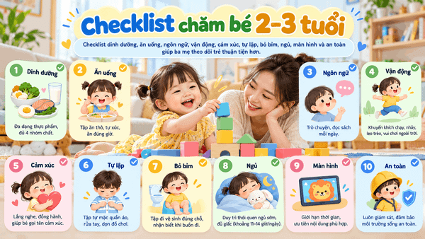 Checklist chăm bé 2–3 tuổi