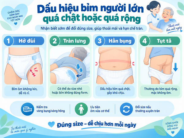 Dấu hiệu bỉm người lớn quá chật hoặc quá rộng