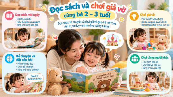 Đọc sách và chơi giả vờ cùng bé 2–3 tuổi