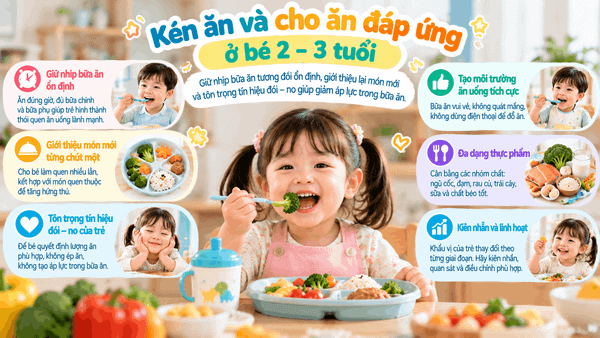 Kén ăn và cho ăn đáp ứng ở bé 2–3 tuổi