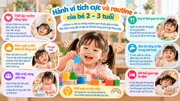 Hành vi tích cực và routine của bé 2–3 tuổi