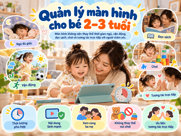 Quản lý màn hình cho bé 2–3 tuổi