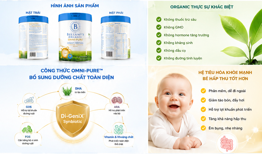 Sữa Bellamy's Organic Omni-Pure số 1 800g 0-6M Thành Phần Dưỡng Chất