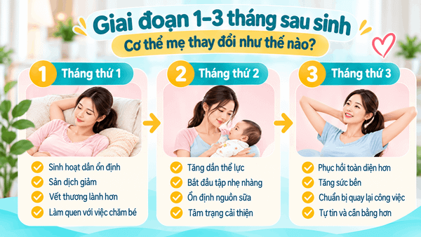 Những thay đổi của cơ thể mẹ sau sinh 1–3 tháng